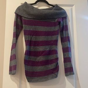 Gray and purple striped sweater